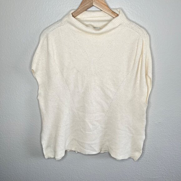 Vince Ribbed Ivory Wool Cashmere Blend Sleeveless Mock Neck Sweater Large - Picture 2 of 11